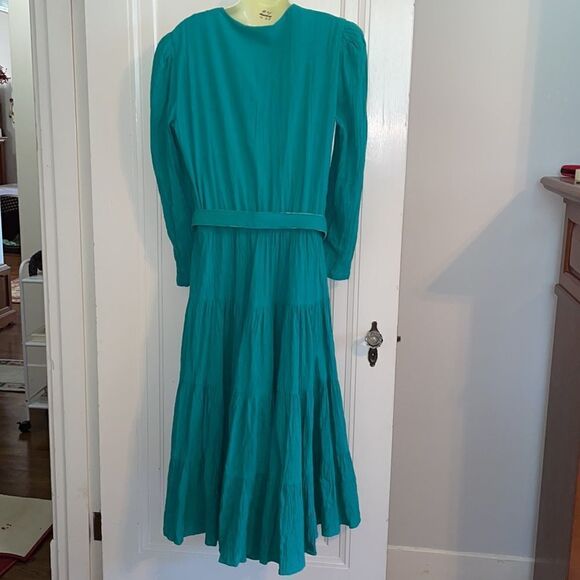 Vtg 80s/90s Lillia Smitty turquoise crinkle cloth layered skirt western dress - Picture 8 of 9